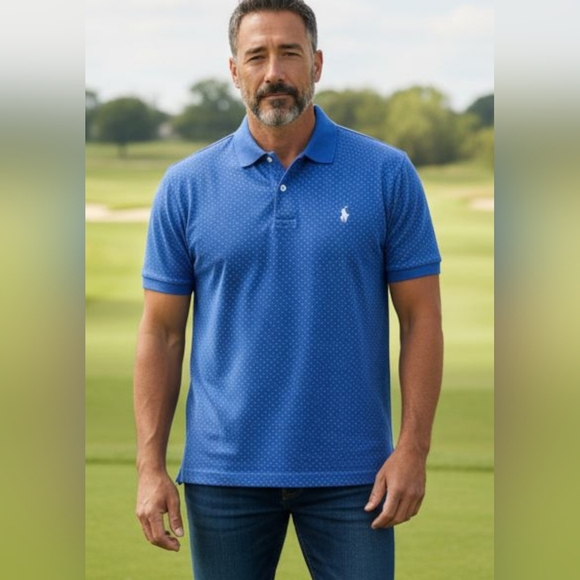Polo Ralph Lauren Other - Polo Golf Ralph Lauren -NWOT Blue Polo Golf Shirt W/White Designs, Relaxed Style